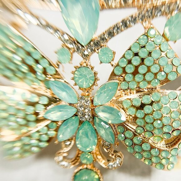 Lime Green Crown, Royal Princess Tiara, Gold Gemstone Crown, Quinceanera Tiara - Picture 9 of 10